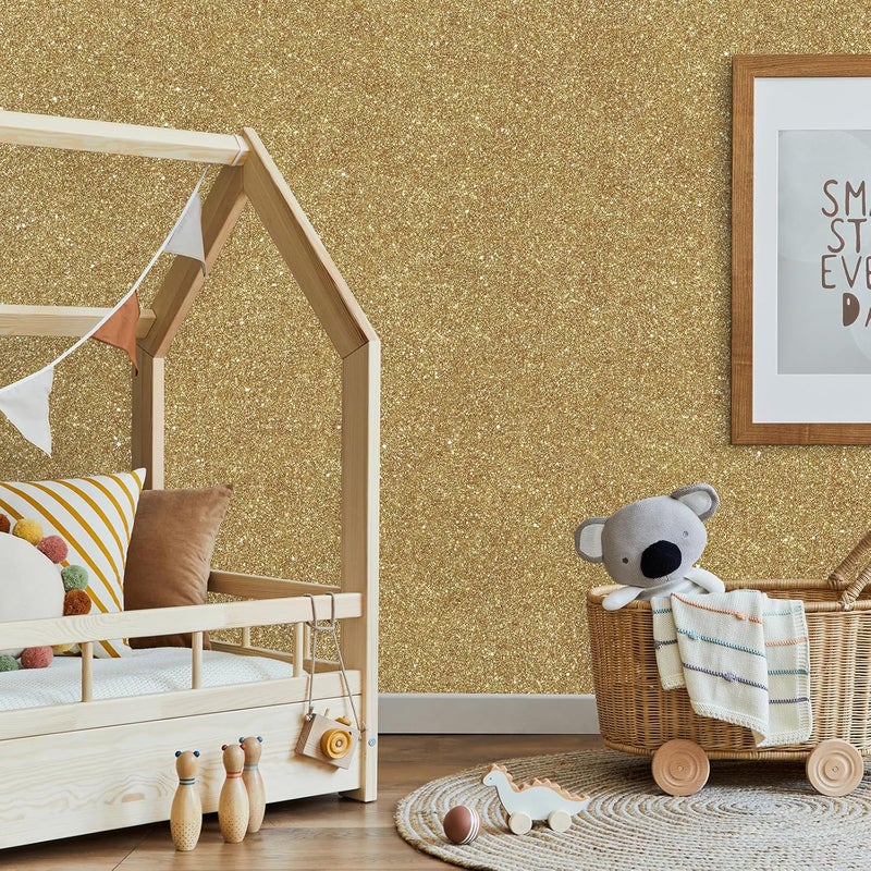 CHIHUT Champagne Gold Glitter Contact Paper Peel and Stick Wallpaper Sparkle Glitter Removable Self Adhesive Wallpaper Textured Fabric Wall Paper Roll for Bedroom Walls Cabinets Dresser 15.7''x100'' - Image 3